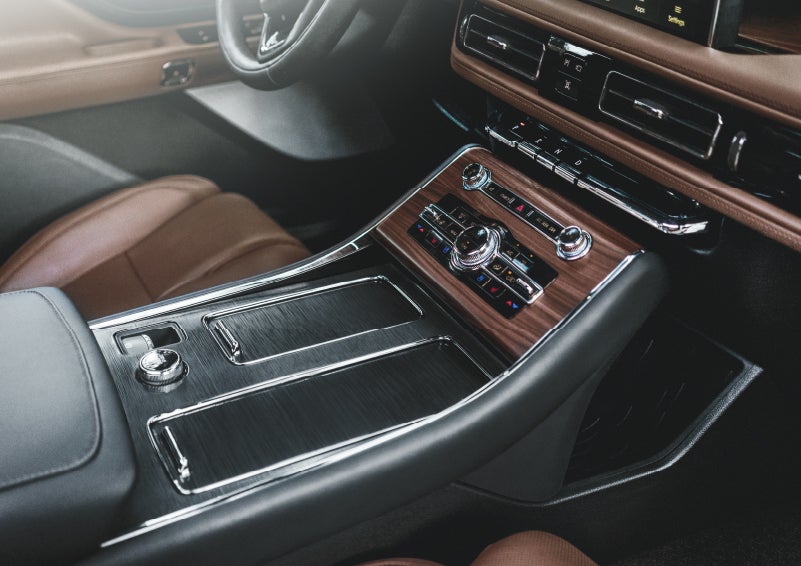 The front center console of a 2024 Lincoln Aviator® SUV is shown | Boulevard Lincoln in Georgetown DE