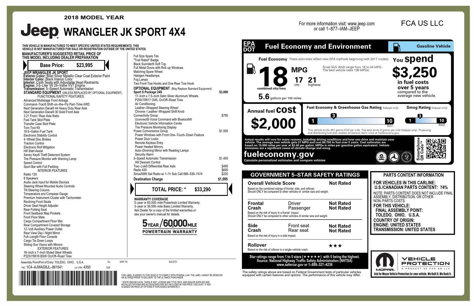 2018 Jeep Wrangler JK Sport S