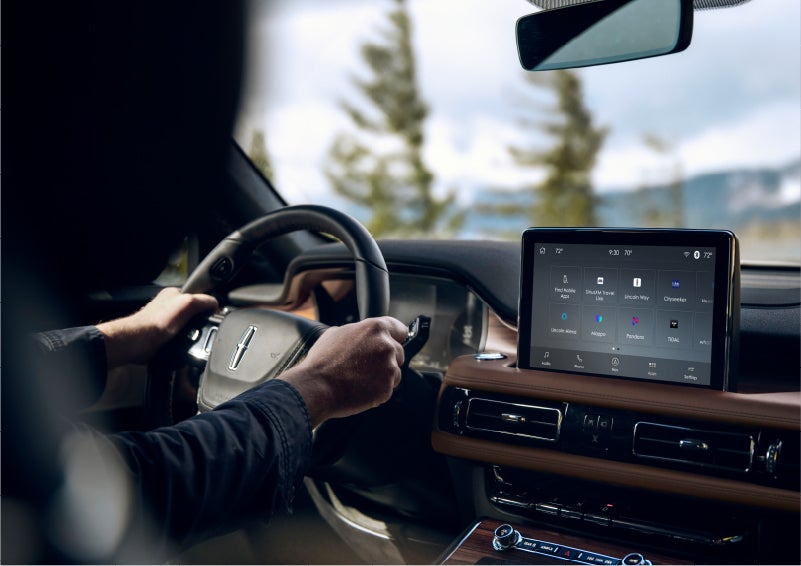 The Lincoln+Alexa app screen is displayed in the center screen of a 2023 Lincoln Aviator® Grand Touring SUV | Boulevard Lincoln in Millsboro DE