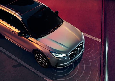 Illustrated radar signals are shown emitting from the front of a 2023 Lincoln Corsair® SUV. | Boulevard Lincoln in Millsboro DE