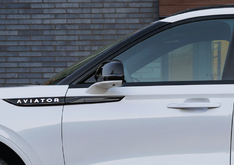 The driver’s door of a white 2025 Lincoln Aviator® SUV is showcased. | Boulevard Lincoln in Millsboro DE