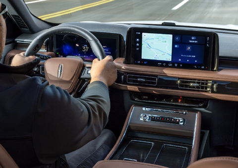 A person is driving a 2025 Lincoln Aviator® SUV from inside the cabin. | Boulevard Lincoln in Millsboro DE