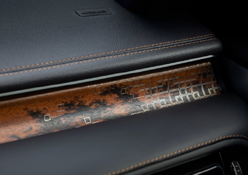 A close-up shot of the 2026 Lincoln Aviator® dashboard with unique black and brown accents and brown stitching. | Boulevard Lincoln in Millsboro DE